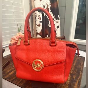 Michael Kors Red/Orange 2 Way Satchel with Gold Accents
